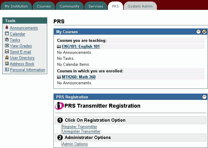 The PRS tab displays this screen for the instructor