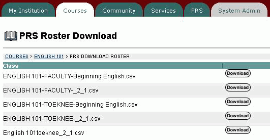 The PRS Roster Download List