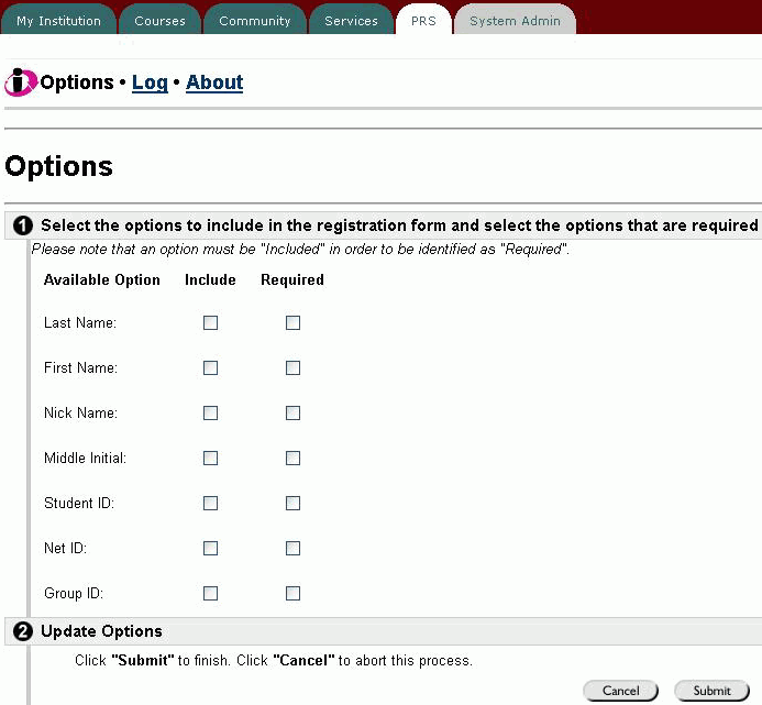 Select the information you want students to provide when they register