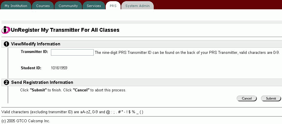 A Sample UNregistration Form