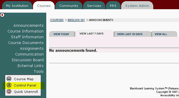 Control Panel Selection