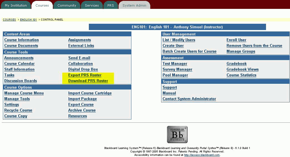 The Course Control Panel