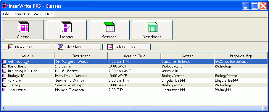 A Sample Classes Module Main Screen