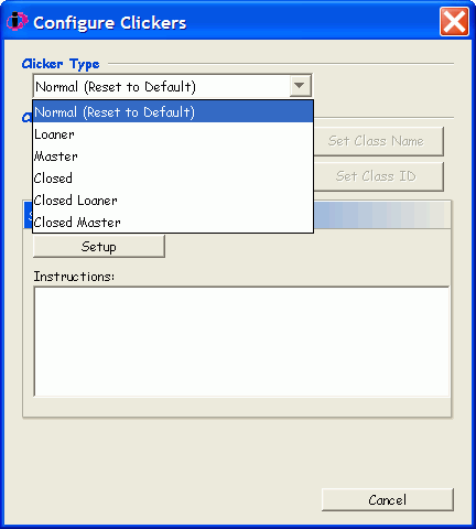 The Configure Clickers dialog from the RF Menu
