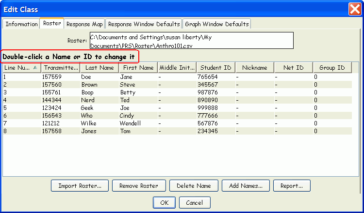 Change a Name or ID by double-clicking