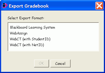 The Export Gradebook dialog
