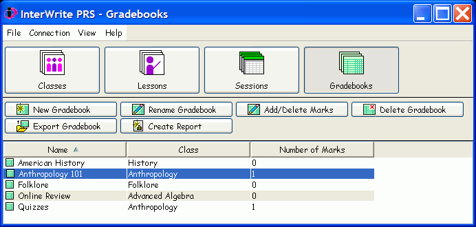 The Gradebooks Module main screen