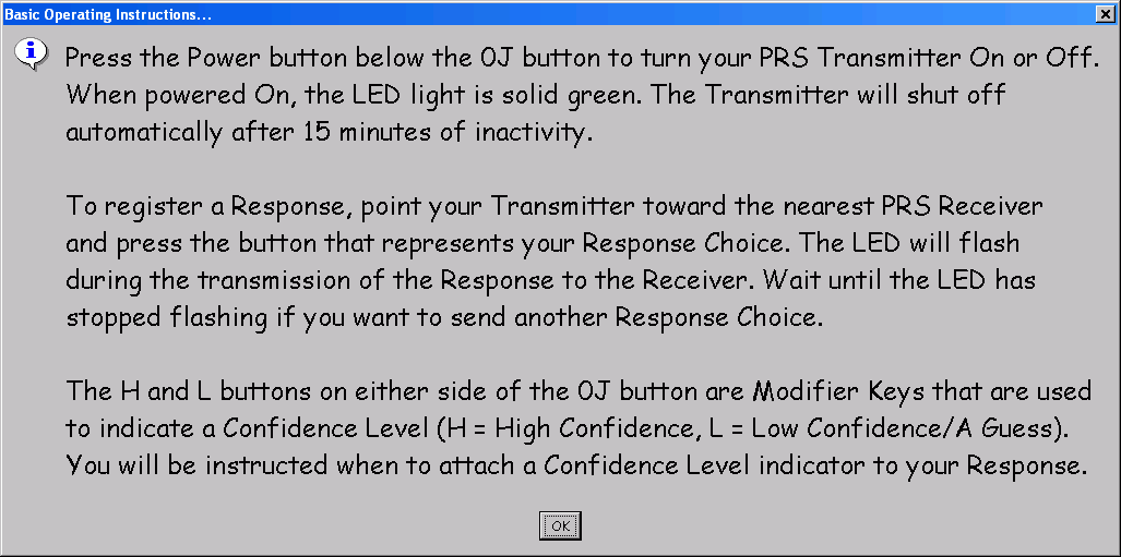 Instructions for the basic operation of the PRS Transmitter