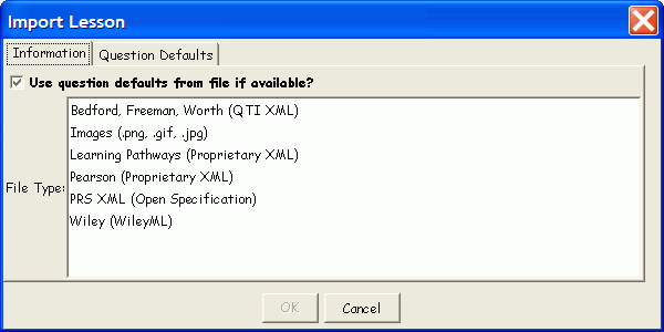 The Import Lesson dialog