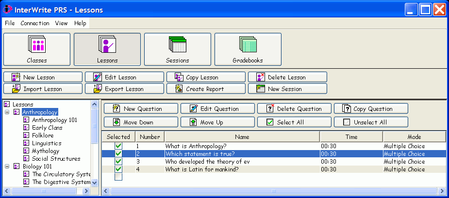 Sample Lessons Module screen with a Lesson selected in the Lesson Tree