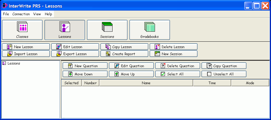 The main Lessons Module dialog