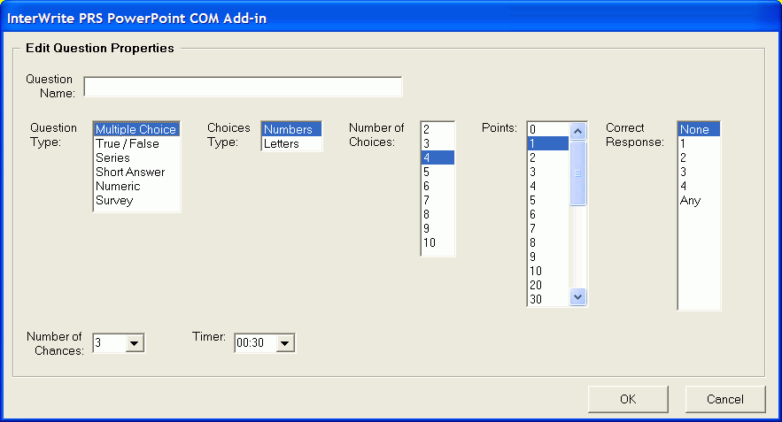 The Multiple Choice Question Type dialog
