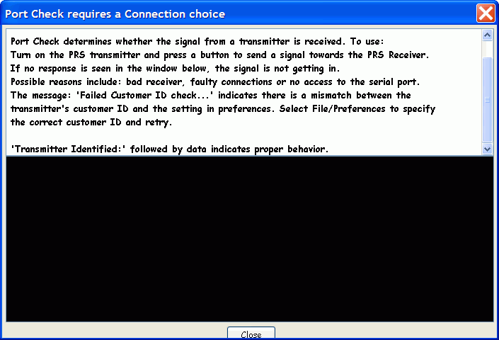 Connection Menu Port Check dialog