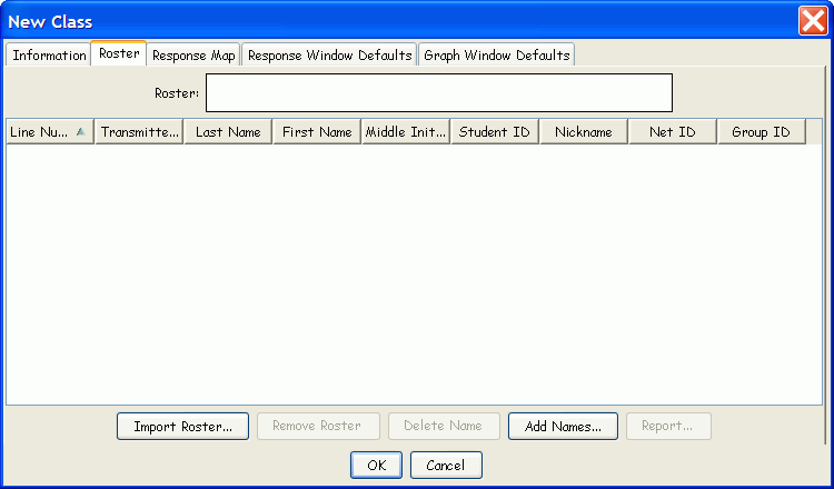 Settings options for creating or importing a Roster and associating it with a Class definition
