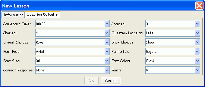 Set the default values for the Questions in this Lesson