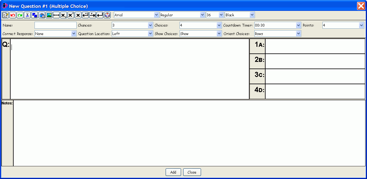 New Question dialog for Multiple Choice Lessons