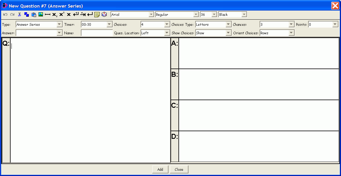 The Answer Series Question Type New Question dialog