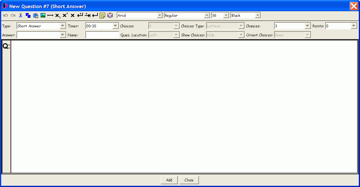 The Short Answer Question Type New Question dialog
