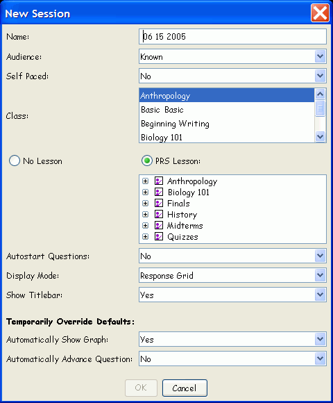 New Session Setup dialog