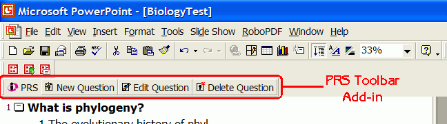PRS Add-In Toolbar in PowerPoint