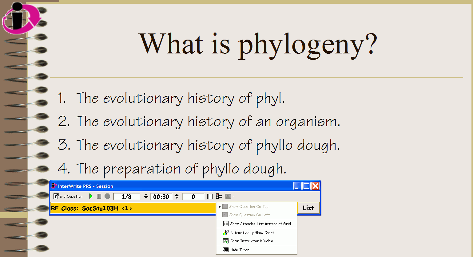 A sample PRS PowerPoint Question Slide with Toolbar for RF Session
