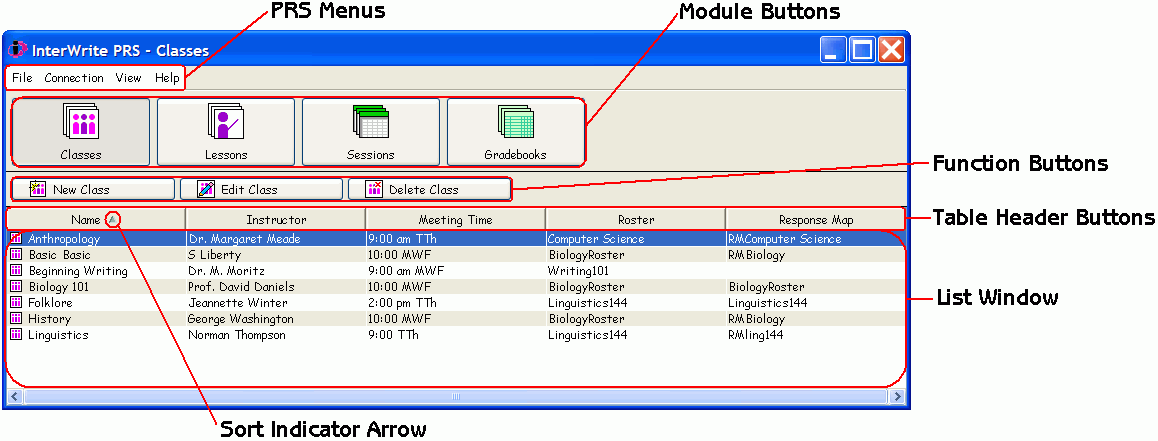 Annotated Classes Module Main Screen