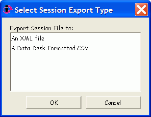 The Select Session Export Type dialog