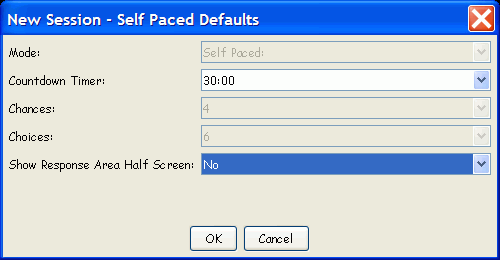 Self-Paced Mode New Session dialog