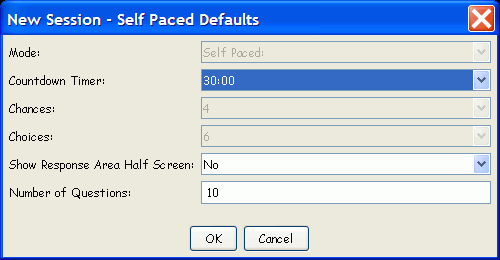 Self-Paced Mode dialog for a new Session with No Lesson