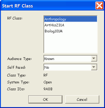 The Start RF Class dialog