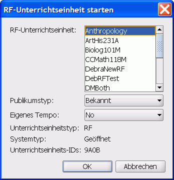 The Start RF Class dialog