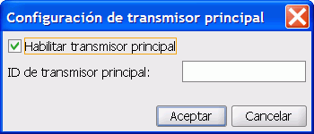 El diálogo Configuración de transmisor principal