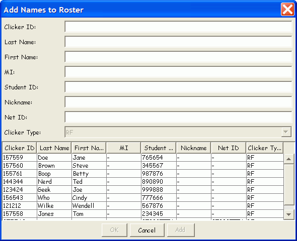 The Add Name to Roster dialog