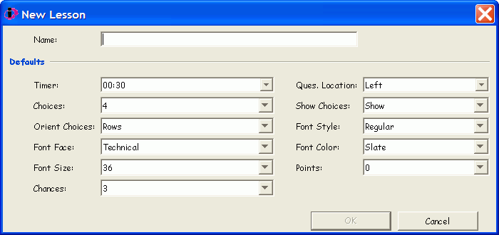 The New Lesson dialog