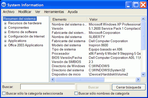 El dilogo System Info (Informacin del sistema)