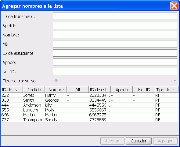 El dilogo Agregar nombre a la lista