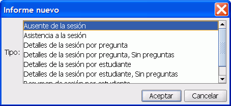 El dilogo Crear informe de sesin