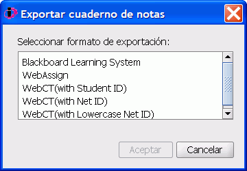 El dilogo Exportar cuaderno de notas