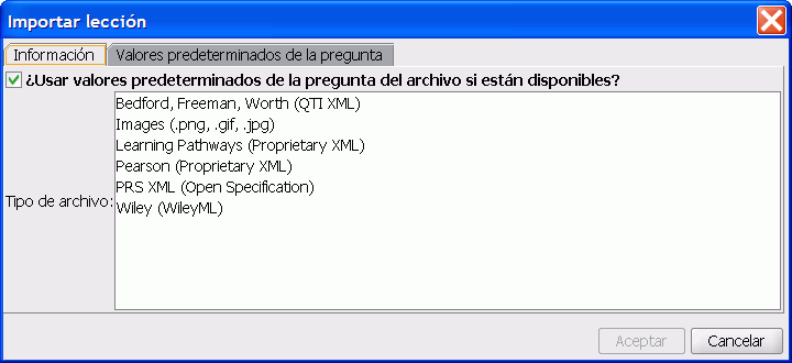 El dilogo Importar leccin