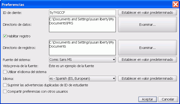 El dilogo Preferencias del Men Archivo