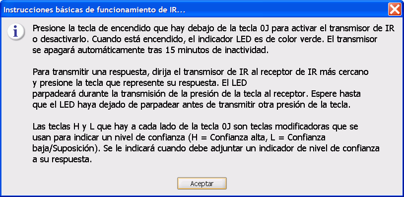 Instrucciones bsicas para el funcionamiento del transmisor de IR