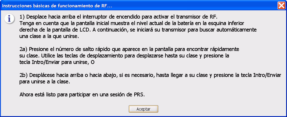 Instrucciones bsicas para el funcionamiento del transmisor de RF