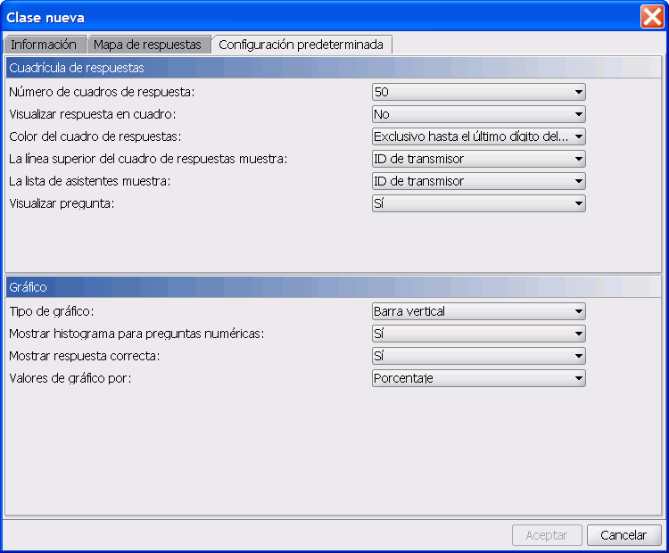 El dilogo Pestaa Configuracin predeterminada para Clase nueva