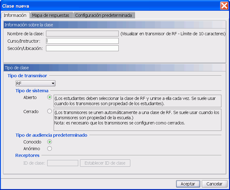 Dilogo Clase nueva para Tipo de transmisor de RF