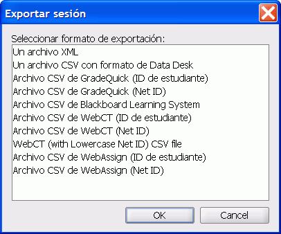 The Export Session dialog