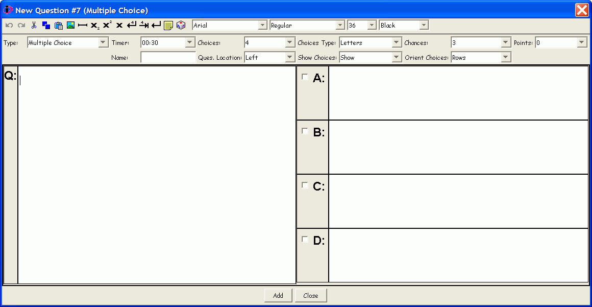 The Multiple Choice Question Type New Question dialog