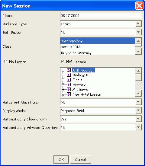 The New Session dialog for an IR Session