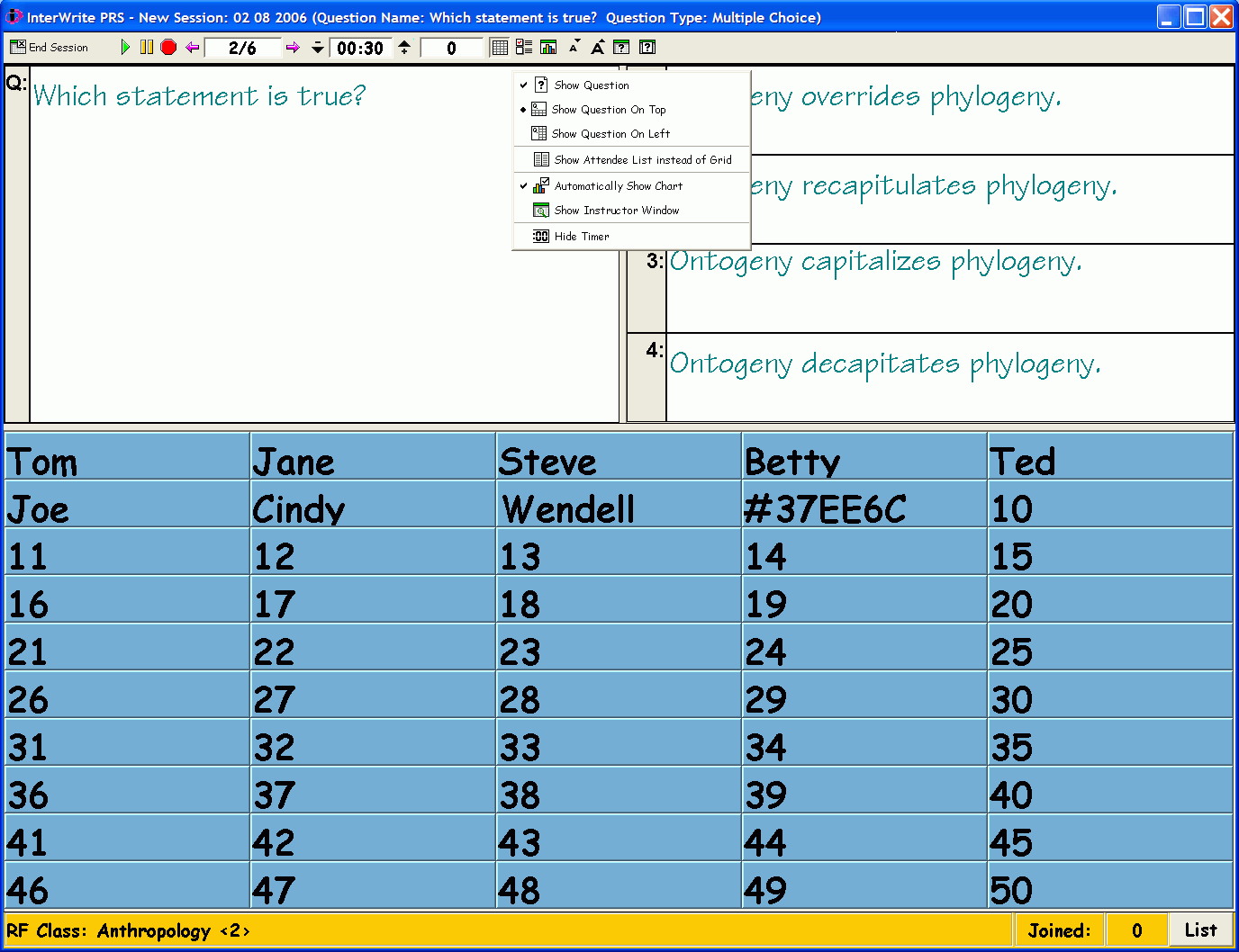 The Session dialog